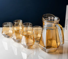 Northern Europe simple style amber cold water home sets diamond hexagonal drinking water cup