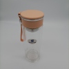 Double wall Plastic Lid double wall Glass Water bottle with infuser