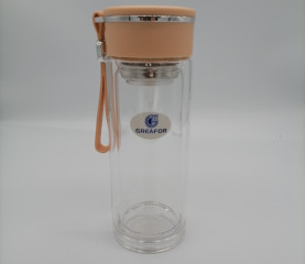 Double wall Plastic Lid double wall Glass Water bottle with infuser