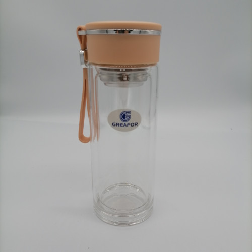 Double wall Plastic Lid double wall Glass Water bottle with infuser